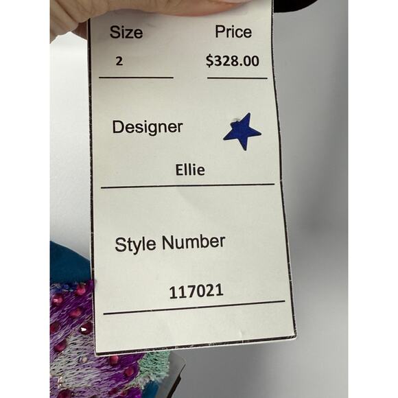 NEW Ellie Wilde Mon Cheri Formal Gown Women 2 Blue Embroider Floral Pageant Prom - Picture 6 of 13